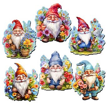 Garden Gnomes Decorative Wooden Magnets Set of 6 by G. Debrekht
