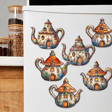 Teapots Decorative Wooden Magnets Set of 6 by G. Debrekht