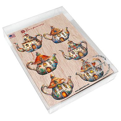 Teapots Decorative Wooden Magnets Set of 6 by G. Debrekht