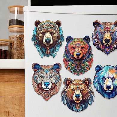 Mystical Bears Decorative Wooden Magnets Set of 6 by G. Debrekht