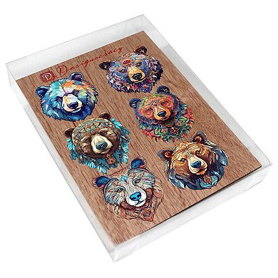 Mystical Bears Decorative Wooden Magnets Set of 6 by G. Debrekht
