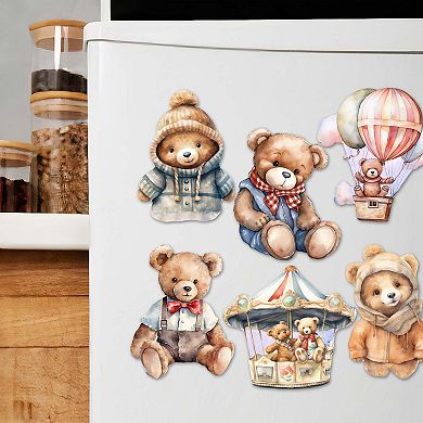 Teddy Bear Decorative Wooden Magnets Set of 6 by G. Debrekht