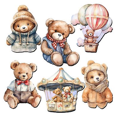 Teddy Bear Decorative Wooden Magnets Set of 6 by G. Debrekht