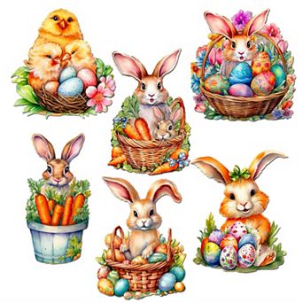 Eggs and Bunnies Decorative Wooden Magnets Set of 6 by G. Debrekht