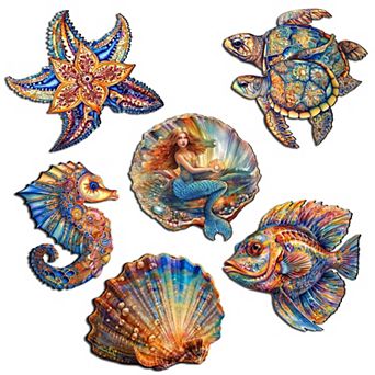 Mermaid and Friends Decorative Wooden Magnets Set of 6 by G. Debrekht