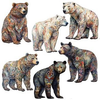 Bear Parade Decorative Wooden Magnets Set of 6 by G. Debrekht