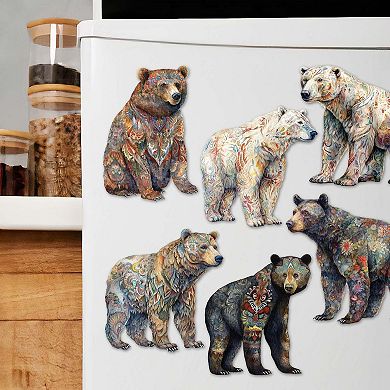 Bear Parade Decorative Wooden Magnets Set of 6 by G. Debrekht