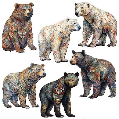 Bear Parade Decorative Wooden Magnets Set of 6 by G. Debrekht