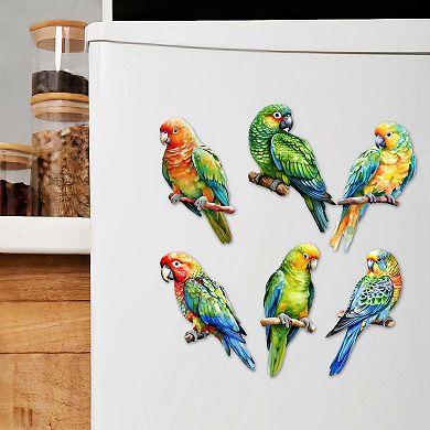 Parrots Decorative Wooden Magnets Set of 6 by G. Debrekht