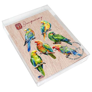 Parrots Decorative Wooden Magnets Set of 6 by G. Debrekht