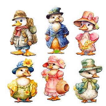 Easter Ducks Decorative Wooden Magnets Set of 6 by G. Debrekht