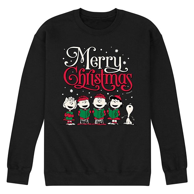 Men s Peanuts Merry Christmas Choir Fleece Sweatshirt Size XL Black