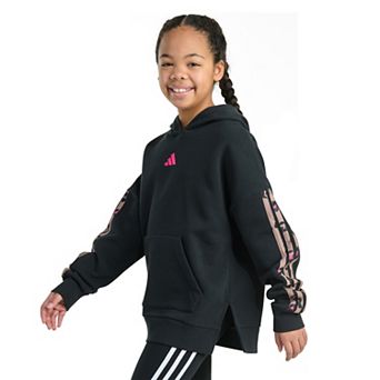 Girls 7-16 adidas Printed 3-Stripes Long Sleeve Slit Fleece Pullover Hoodie