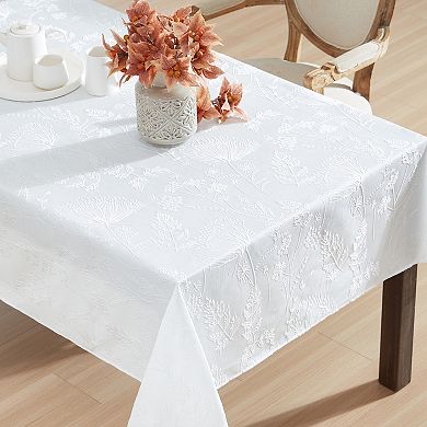 Laura Ashley Cynthia White Raised Woven Tablecloth