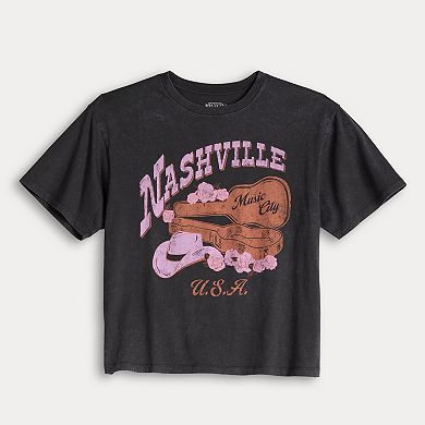 Juniors' Nashville Music City USA Guitar Case Skimmer Graphic Tee