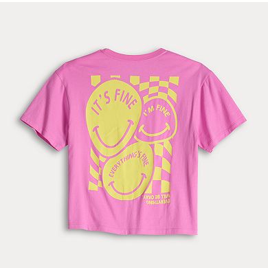 Juniors' It's Fine I'm Fine Everythings Fine Smiley Face Skimmer Graphic Tee