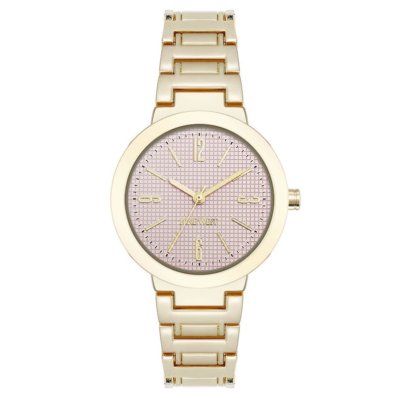 Nine West Women's Gold Tone Band Watch with Round Pink Dial