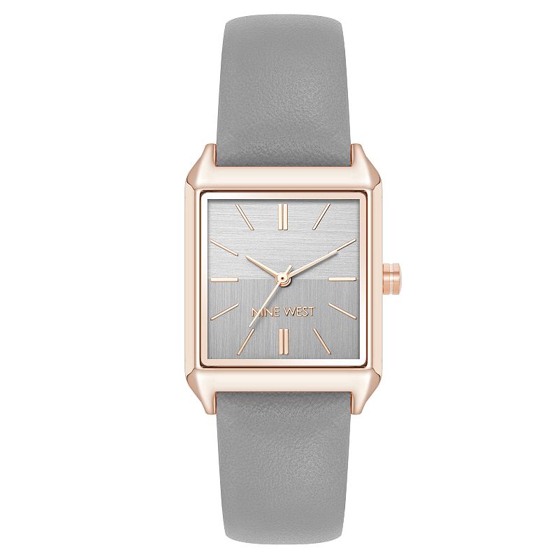 Nine West Women's Rose Gold Tone Square Case Watch with Gray Strap, Grey