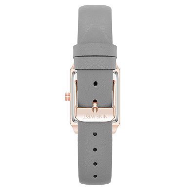 Nine West Women's Rose Gold Tone Square Case Watch with Gray Strap