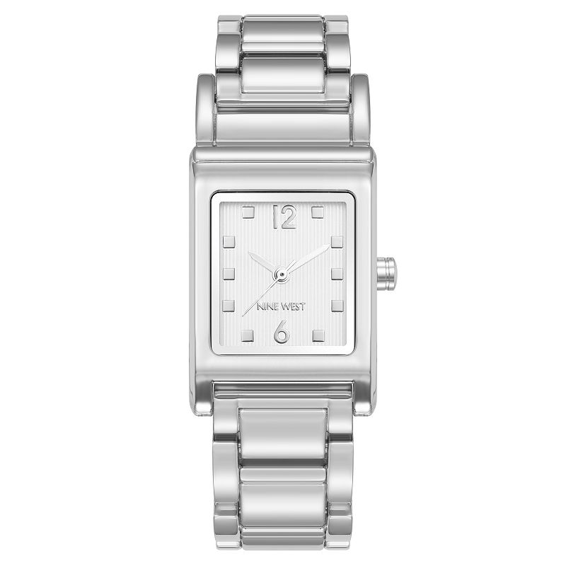 Nine West Women's Silver Tone Square Case Watch with White Dial