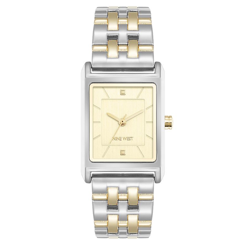Nine West Women's Two-Tone Silver Tone Rectangle Dial Watch, Multi