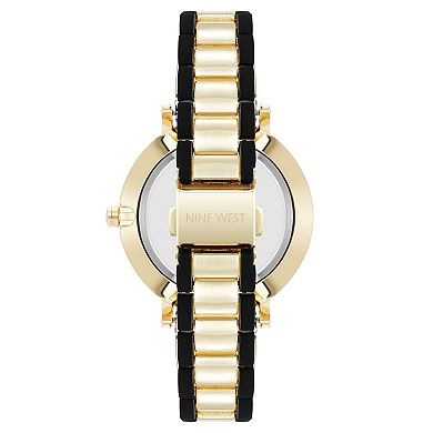 Nine West Women's Gold Tone & Black Band Watch with Round Case