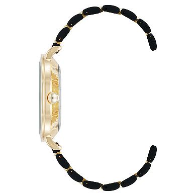 Nine West Women's Gold Tone & Black Band Watch with Round Case
