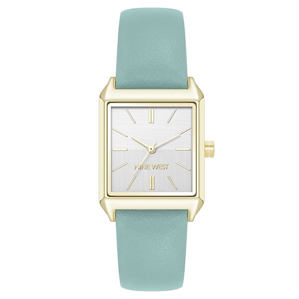 Nine West Women's Gold Tone Square Case Watch with Mint Strap - Multi