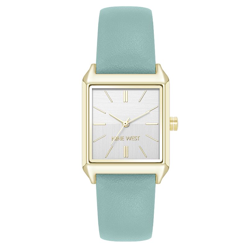Nine West Women's Gold Tone Square Case Watch with Mint Strap, Multi