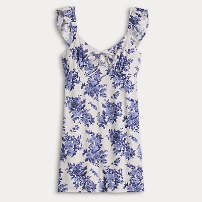 Juniors' Live To Be Spoiled Flutter Sleeve Tie-Front Skater Mini Dress