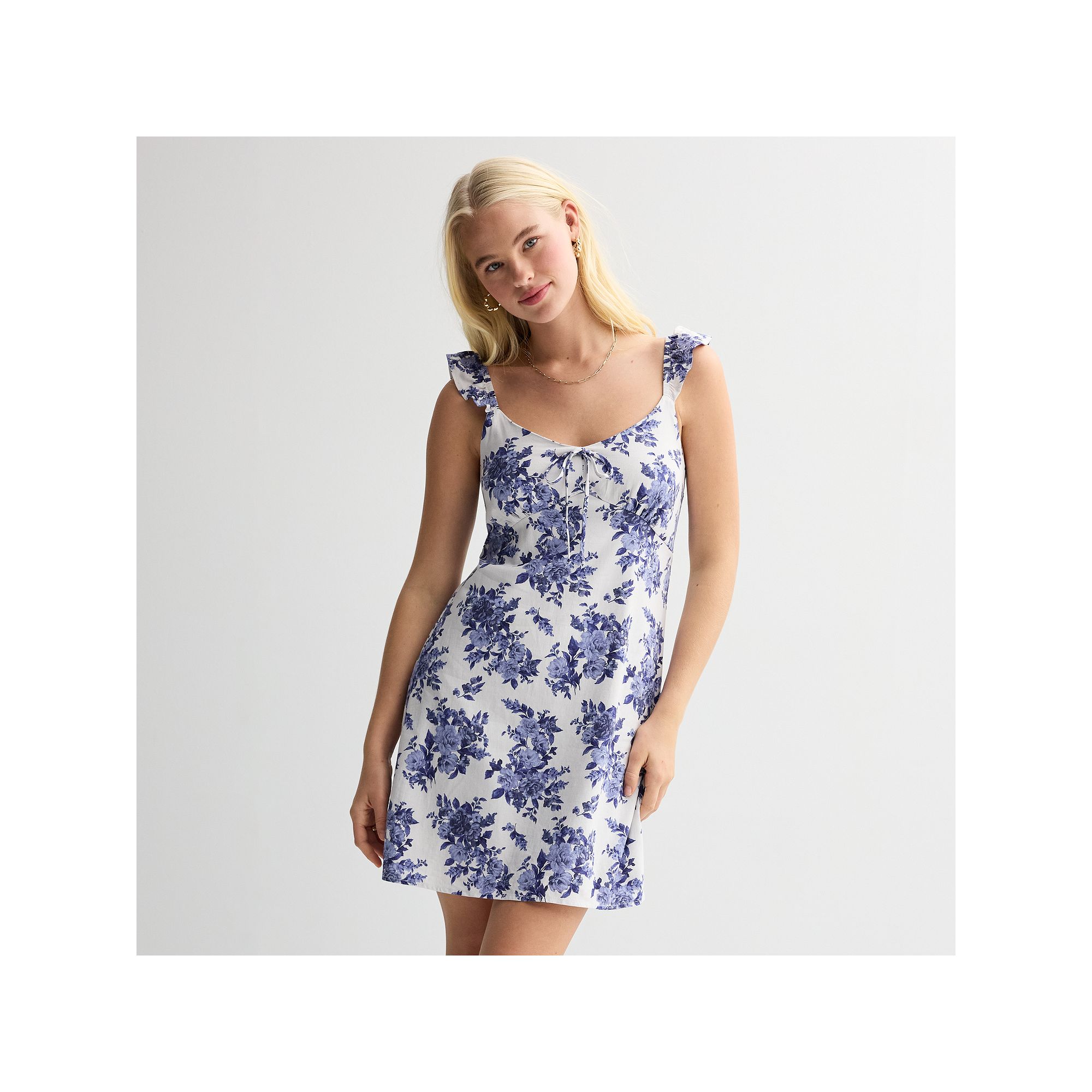 Juniors Live To Be Spoiled Flutter Sleeve Tie-Front Skater Mini Dress, Gir