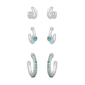 LC Lauren Conrad Silver Tone Blue Stone Mini Huggie Hoop Earring Set