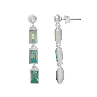 LC Lauren Conrad Silver Tone Green Baguette Linear Drop Earrings