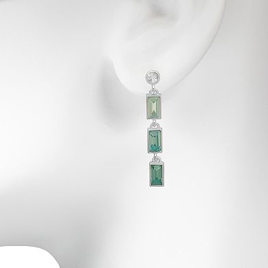 LC Lauren Conrad Silver Tone Green Baguette Linear Drop Earrings