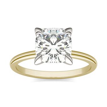 Charles & Colvard 14k Two Tone Gold 2 Carat T.W. Lab-Created Moissanite Cushion Solitaire Ring