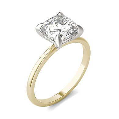 Charles & Colvard 14k Two Tone Gold 2 Carat T.W. Lab-Created Moissanite Cushion Solitaire Ring