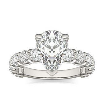 Charles & Colvard 14k White Gold 3 ⅝ Carat T.W. Lab-Created Moissanite Pear Trellis Ring