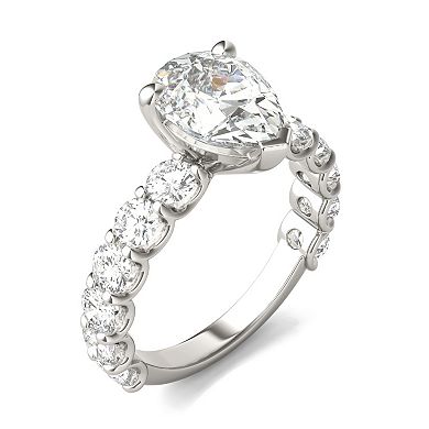 Charles & Colvard 14k White Gold 3 ⅝ Carat T.W. Lab-Created Moissanite Pear Trellis Ring
