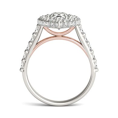 Charles & Colvard 14k Two Tone Gold 3 ⅙ Carat T.W. Lab-Created Moissanite Pear Cathedral Halo Ring