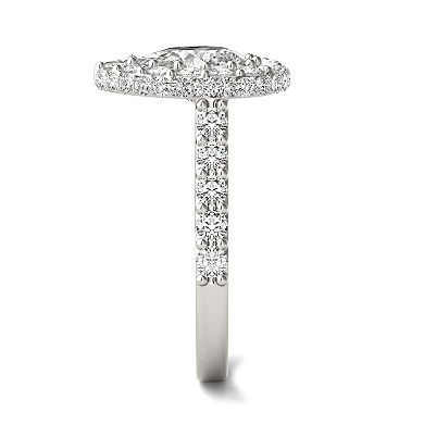 Charles & Colvard 14k Two Tone Gold 3 ⅙ Carat T.W. Lab-Created Moissanite Pear Cathedral Halo Ring