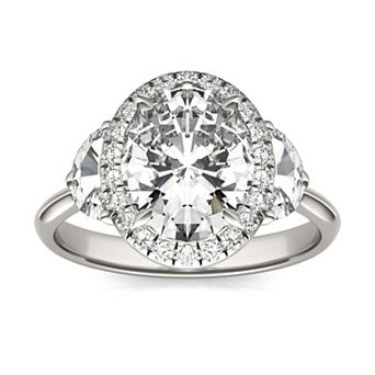 Charles & Colvard 14k White Gold 3 ⅞ Carat T.W. Lab-Created Moissanite 3-Stone Halo Ring
