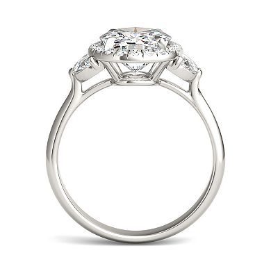 Charles & Colvard 14k White Gold 3 ⅞ Carat T.W. Lab-Created Moissanite 3-Stone Halo Ring