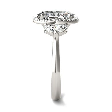 Charles & Colvard 14k White Gold 3 ⅞ Carat T.W. Lab-Created Moissanite 3-Stone Halo Ring