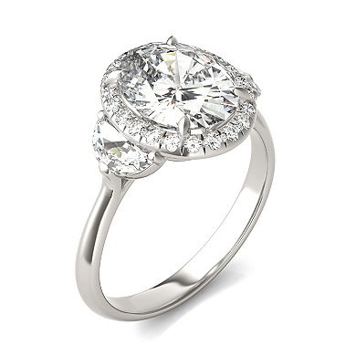 Charles & Colvard 14k White Gold 3 ⅞ Carat T.W. Lab-Created Moissanite 3-Stone Halo Ring