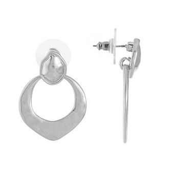 Bella Uno Silver Plated Hammered Doorknocker Earrings