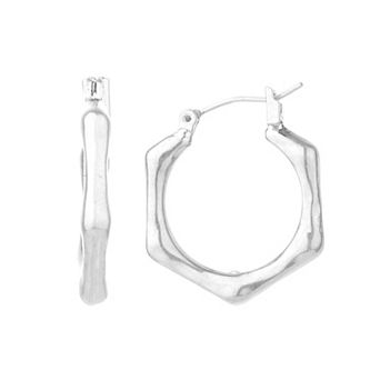 Bella Uno Bella Silver Plated Bamboo-Shaped Hoop Earrings