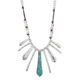 Bella Uno Silver Plated Simulated Turquoise Graduated Fan Necklace