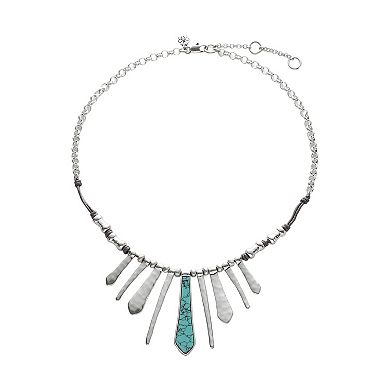 Bella Uno Silver Plated Simulated Turquoise Graduated Fan Necklace