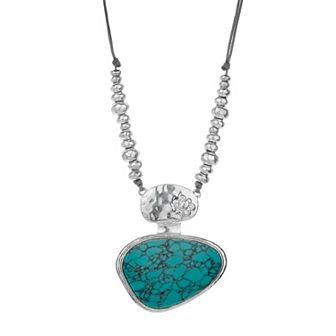 Bella Uno Silver Plated Simulated Turquoise Pendant Necklace