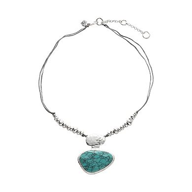 Bella Uno Silver Plated Simulated Turquoise Pendant Necklace